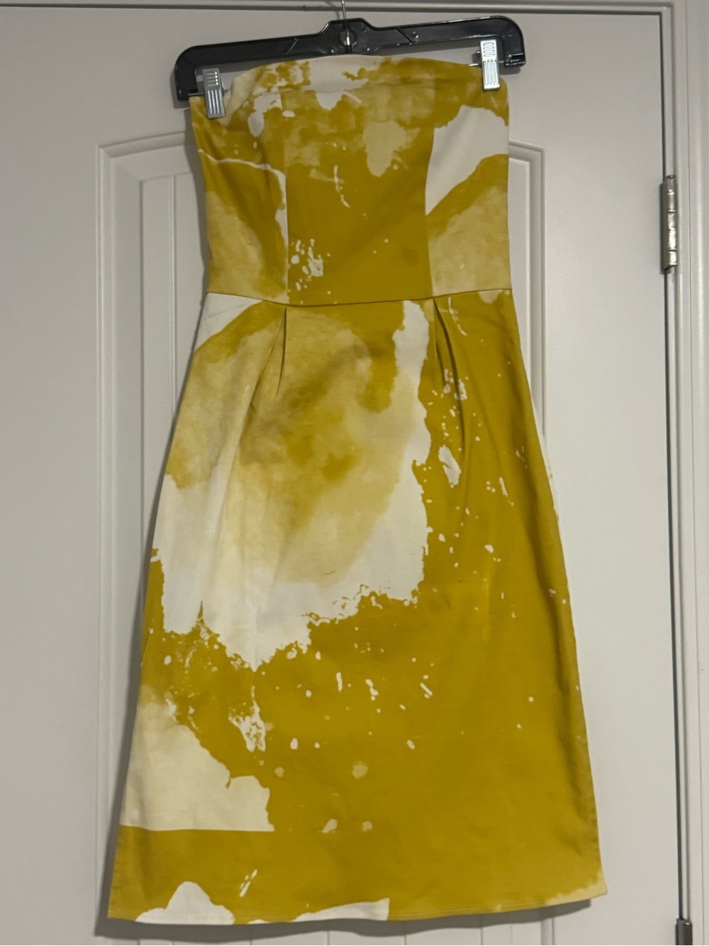 Strapless Mustard and White Printed Sheath Dress - Picture 2 of 9